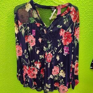 Coconuts by Matisse Blue and Pink Floral Tie Front Blouse